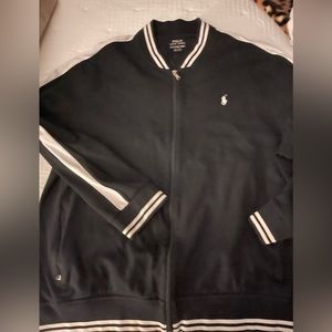 Men’s Polo Zippered Fleece Sweatshirt Black with White Trim XXL